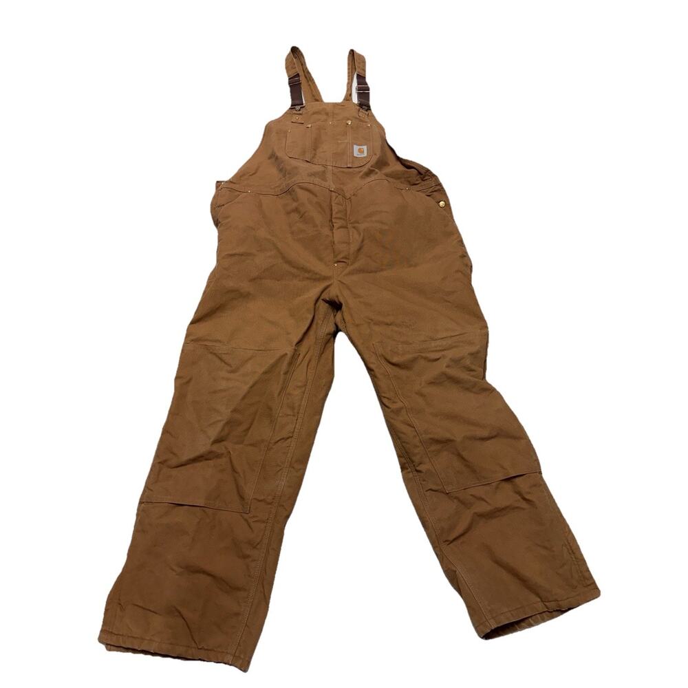 VTG Carhartt Quilted Lined Insulated Bibs Overalls Mens Size 53x32 Brown USA